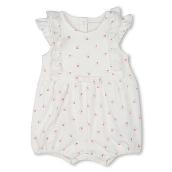 Baby Girls White & Pink Logo Romper
