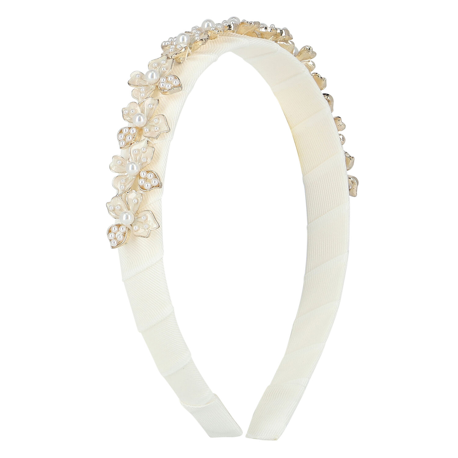 Girls Ivory Velvet Embellished Headband, 2, hi-res image number null