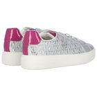 Girls Silver & Pink Logo Trainers, 1, hi-res