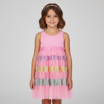 Girls Pink Tulle Sequin Dress