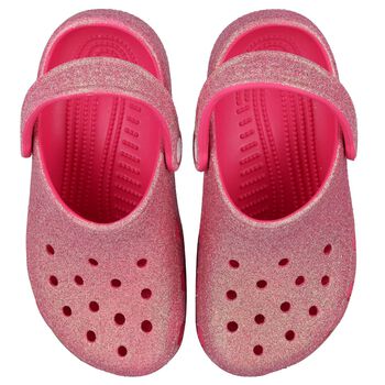 Girls Pink Iridescent Glitter Classic Clogs Sandals