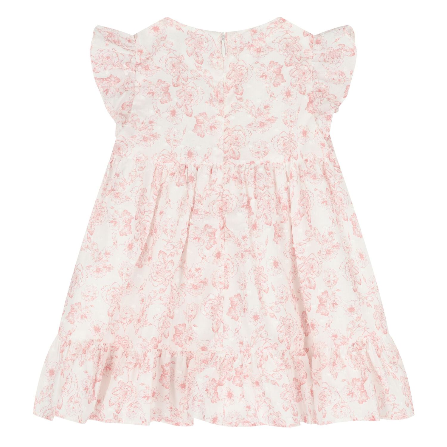 Younger Girls White & Pink Floral Dress, 1, hi-res