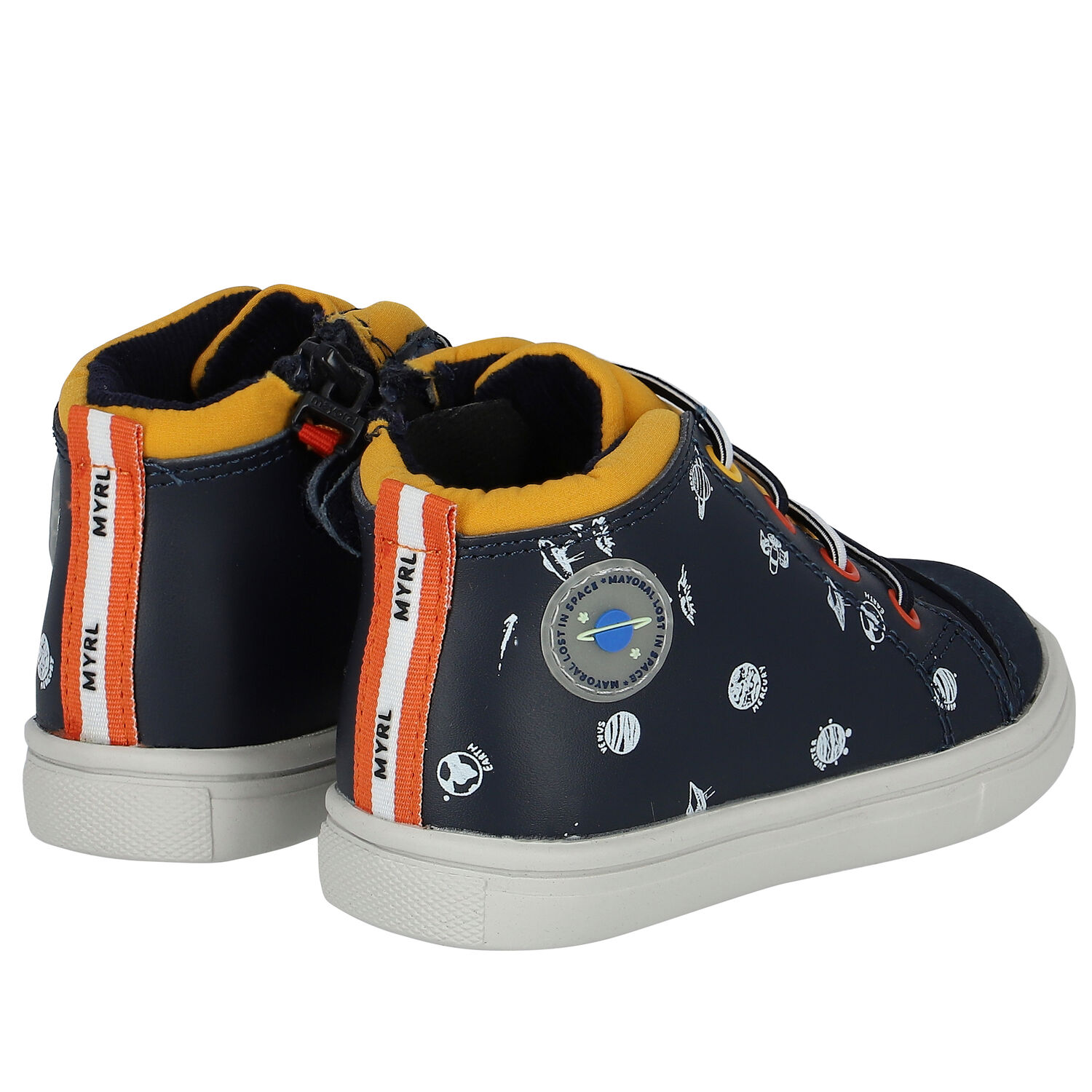 Boys Navy Logo Trainers, 1, hi-res