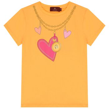 Girls Orange Logo Hearts T-Shirt