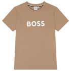 Boys Mini Me Beige Logo T-Shirt, 10, hi-res