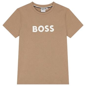 Boys Mini Me Beige Logo T-Shirt