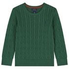Boys Green Logo Cable Knit Sweatshirt, 2, hi-res