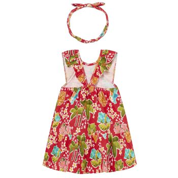 Younger Girls Red Floral Dress & Headband Set