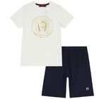 Boys White & Navy Logo Pyjamas, 1, hi-res