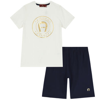 Boys White & Navy Logo Pyjamas