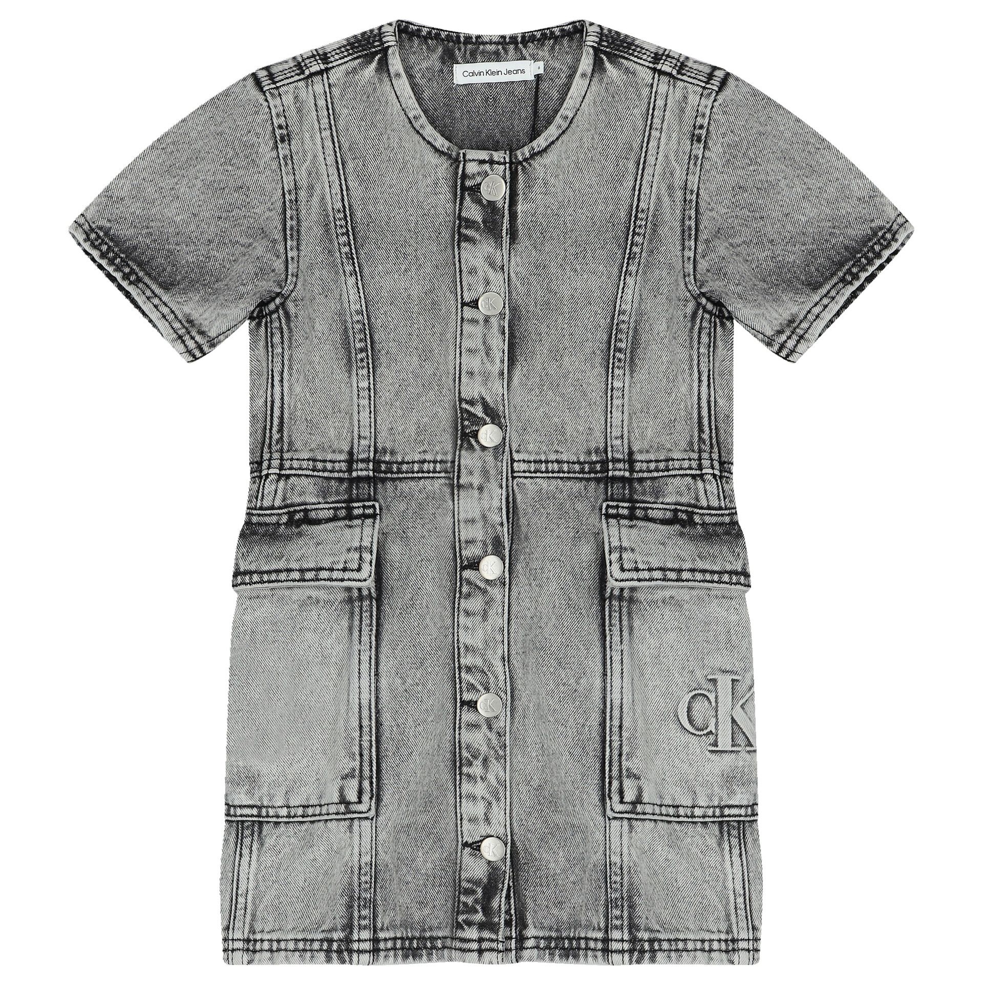 Calvin Klein Girls Grey Logo Denim Dress Junior Couture UAE