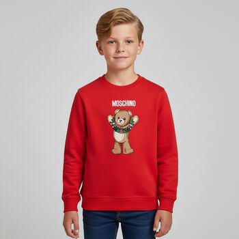 Red Christmas Teddy Bear Logo Sweatshirt, 1 Red Christmas Teddy Bear Logo Sweatshirt