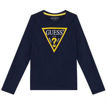 Boys Navy Logo Long Sleeve Top