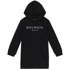 Girls Black Logo Hooded Dress, 1, hi-res