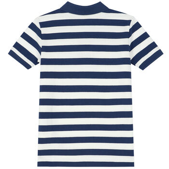Boys Navy & White Striped Logo Polo Shirt