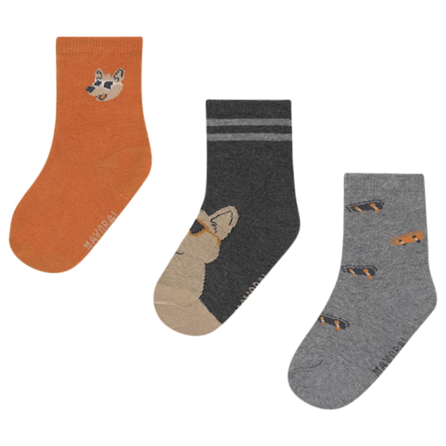 Younger Boys Grey & Orange Socks ( 3-Pack ), 3, hi-res