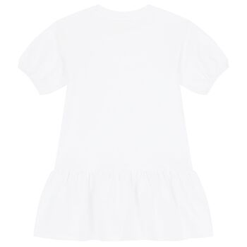 فستان بنات بشعار تيدى باللون الأبيض