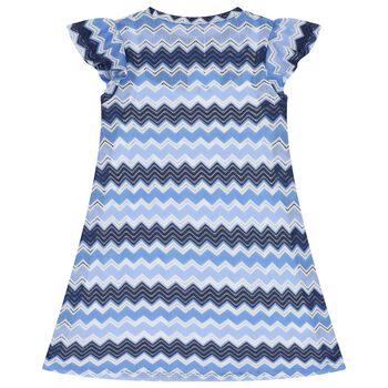 Girls Blue, Navy Blue & White Knitted Zigzag Dress