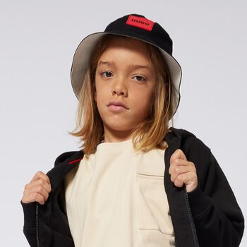 Boys Black & Beige Reversible Bucket Hat