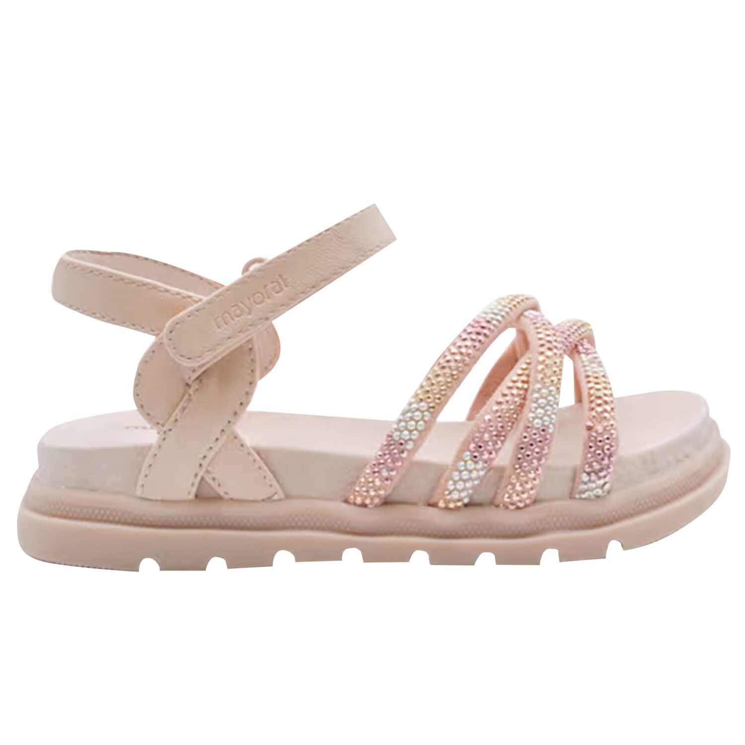 Girls Beige Logo Sandals , 1, hi-res