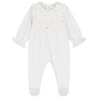 Baby Girls White Ruffled Babygrow, 1, hi-res