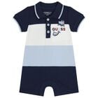 Baby Boys Navy Blue, White & Blue Polo Romper, 1, hi-res