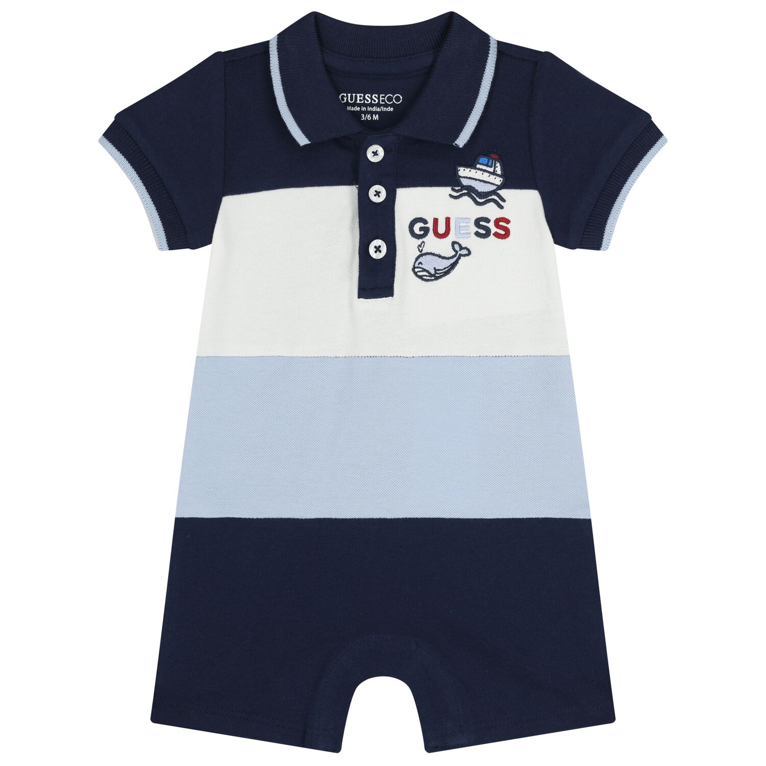 Baby Boys Navy Blue, White & Blue Polo Romper, 1, hi-res