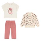 طقم رياضي للبنات باللونين العاجي والوردي (3 قطع), 2, hi-res