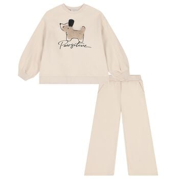 Girls Beige Puppy Tracksuit