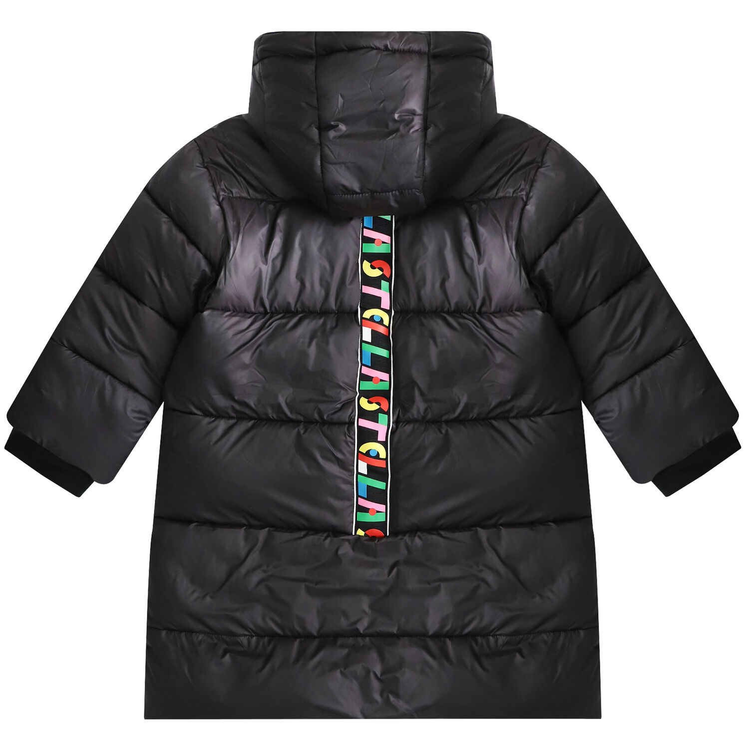 Girls Black Logo Puffer Coat, 1, hi-res