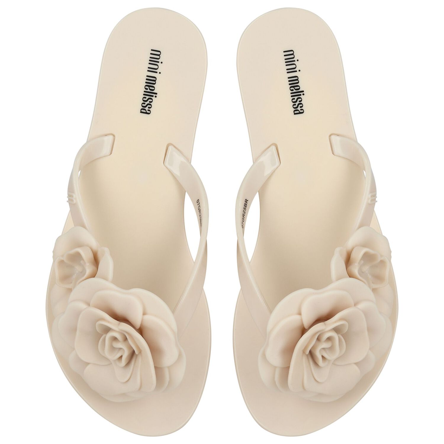 Girls Beige Logo Flower Flip Flops, 1, hi-res