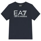 طقم شورت للأولاد باللون الكحلي بشعار الشركة, 3, hi-res