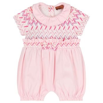 Baby Girls Pink Zigzag Logo Romper