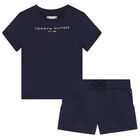 Girls Navy Logo Short Set, 2, hi-res