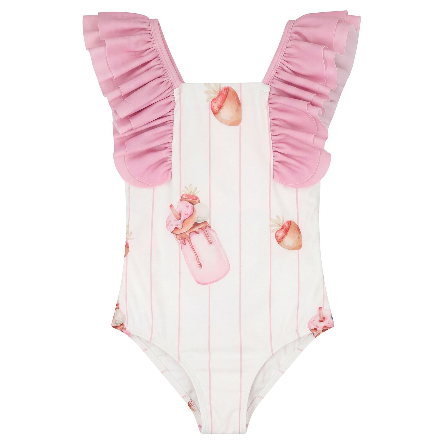 Girls White & Pink Milkshake Swimsuit, 3, hi-res