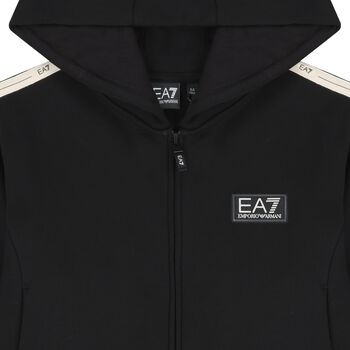 Boys Black Logo Hooded Zip Up Top