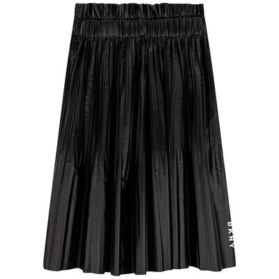 Girls Black Logo Pleated Skirt