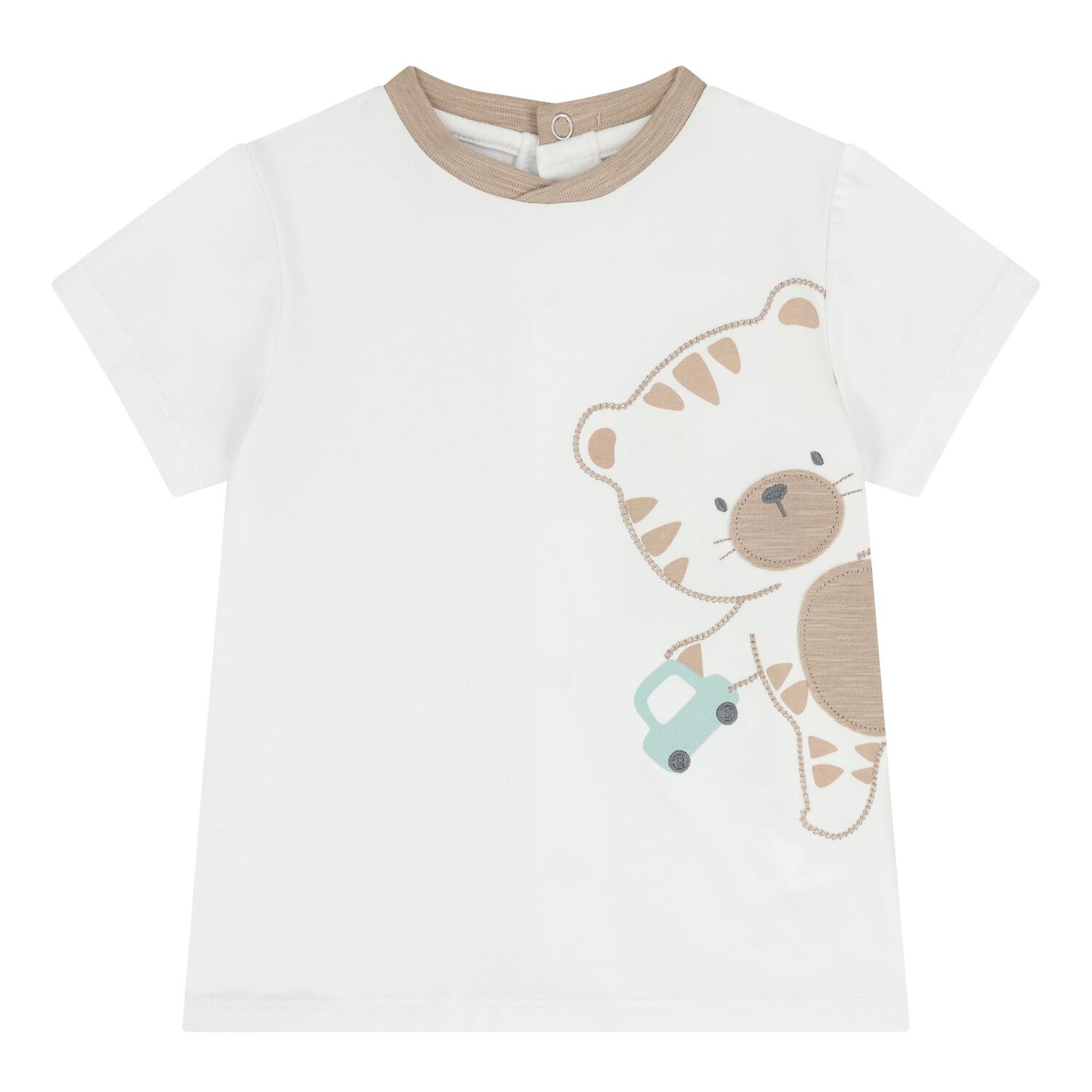 Baby Boys White & Beige Tiger Shorts Set, 1, hi-res