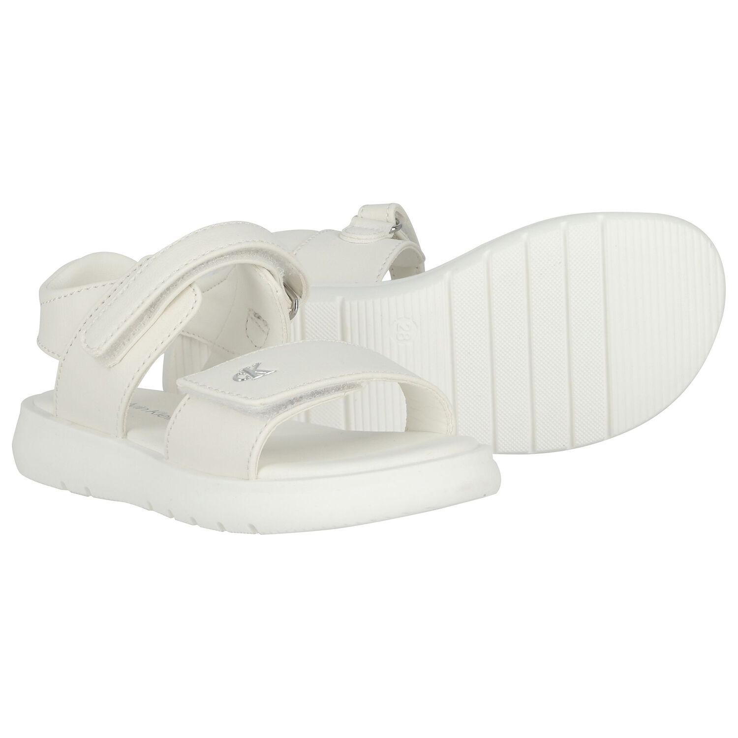 Girls White Logo Sandals, 1, hi-res