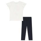 Girls White & Navy Blue Floral Leggings Set, 3, hi-res