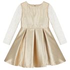 Girls Gold Rhinestone Dress, 1, hi-res