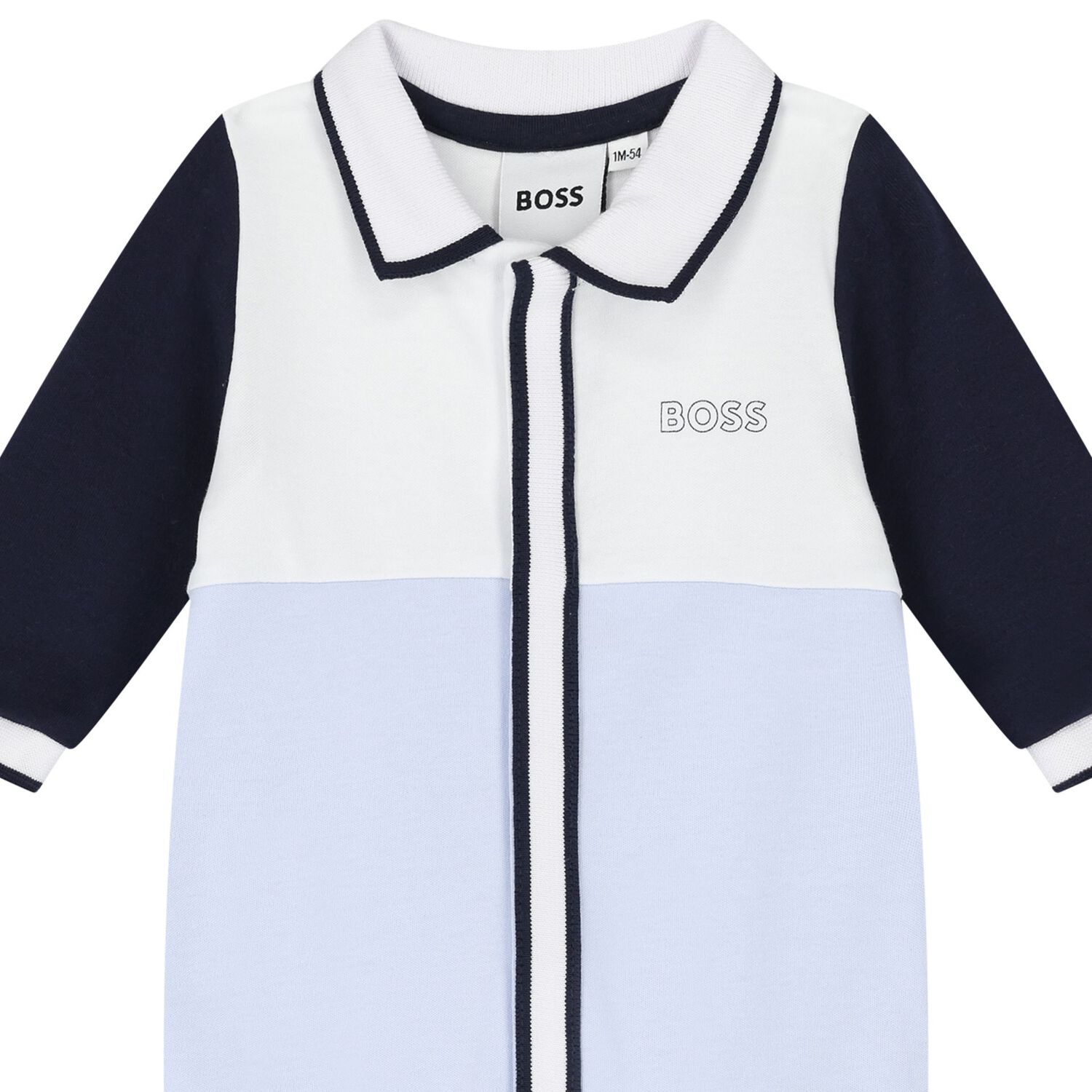 Baby Boys White & Blue Logo Babygrow, 3, hi-res