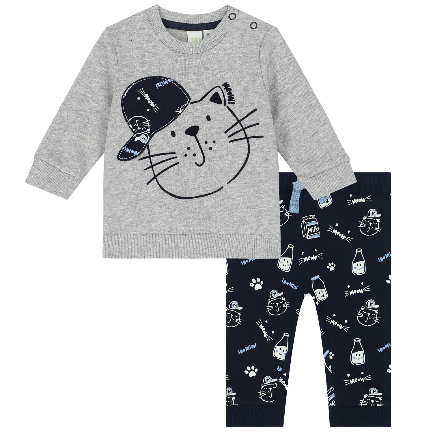 Baby Boys Grey & Navy Cap Tracksuit, 1, hi-res