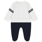 Baby Boys White & Navy Blue Logo Babygrow, 1, hi-res