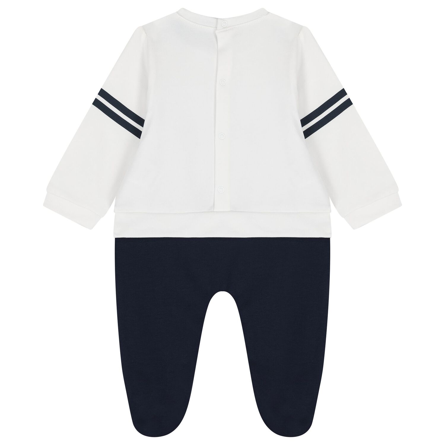 Baby Boys White & Navy Blue Logo Babygrow, 1, hi-res