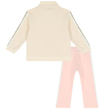 Younger Girls Ivory & Pink Logo Tracksuit