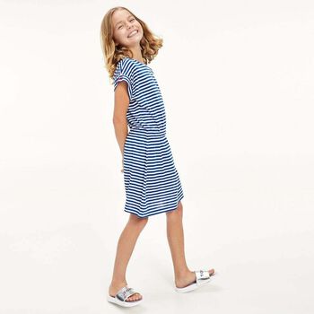 Girls Blue & White Striped Dress