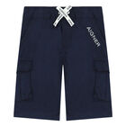 Younger Boys Navy Logo Shorts, 1, hi-res