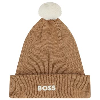 Younger Boys Beige Logo Knitted Hat