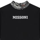 فستان مخطط بالشعار باللون الاسود للبنات, 1, hi-res